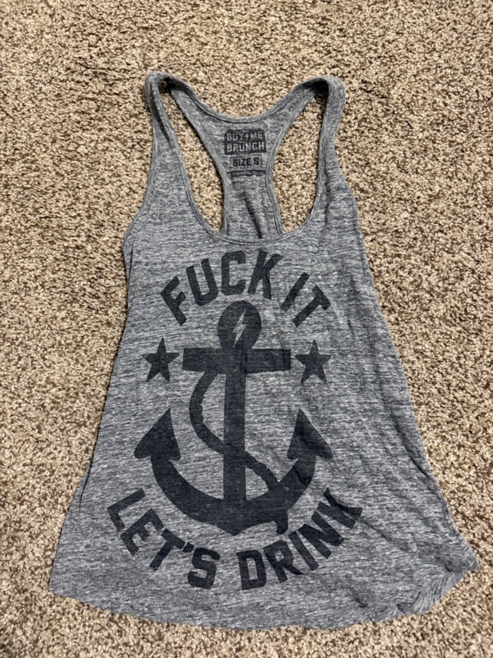 Size small Gray Graphic Racerback Tank - "Let's Drink"